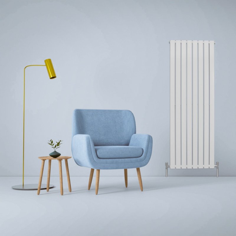 Designer Radiators 160 x 56cm Flat Panel Modern Central Heating Gloss White Vertical Column Double Panel Wall Mounted Slimline Kitchen Living Room Bathroom Commercial Cleaning Brush & Fixing Kit