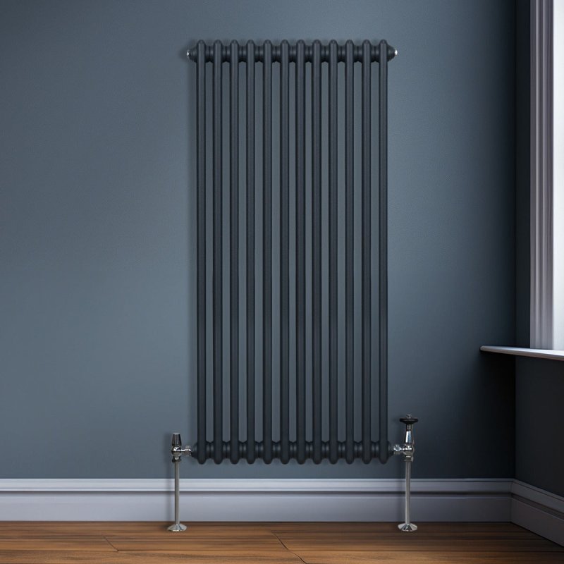 Traditional 2 Column Radiator 1500mm x 562mm Modern Central Heating Heater Matt Anthracite Grey Carbon Steel Vertical Wall Mounted Kitchen Living Room Bathroom Cleaning Brush Fixing Kit & Brackets