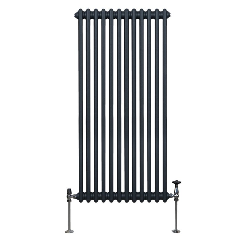Traditional 2 Column Radiator 1500mm x 562mm Modern Central Heating Heater Matt Anthracite Grey Carbon Steel Vertical Wall Mounted Kitchen Living Room Bathroom Cleaning Brush Fixing Kit & Brackets