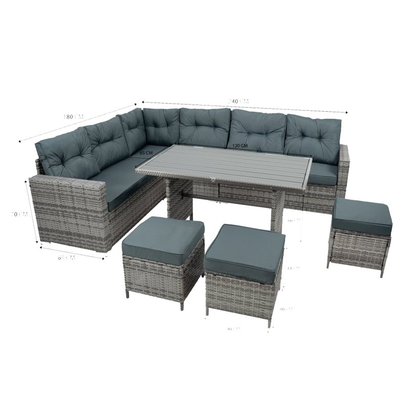 Rattan Corner Set With Composite Table - Grey