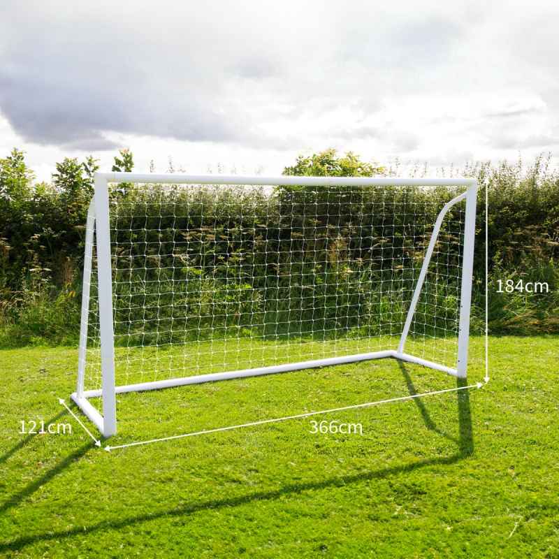 Football Goal Net 12 x 6ft All Weather PVC Goalpost 30ply Knotted Netting 24 Clips Portable Training Practice Indoor Outdoor Quick Slot & Click Assembly 5 Hole Target Sheet Bungee Straps & Carry Bag