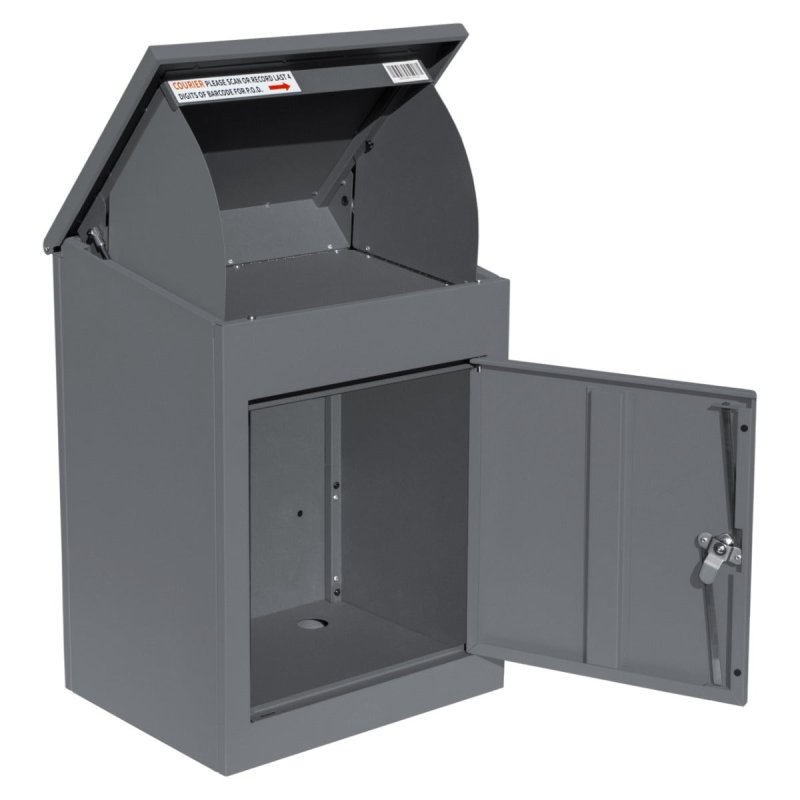 Parcel Post Drop Box Grey Large Steel Outdoor Lockable 2 Keys Letter Mail Package Courier Container Delivery Storage Wall Mount Safe Secure Anti Fishing Scannable Barcode FREE Screwdriver Fixing Kit