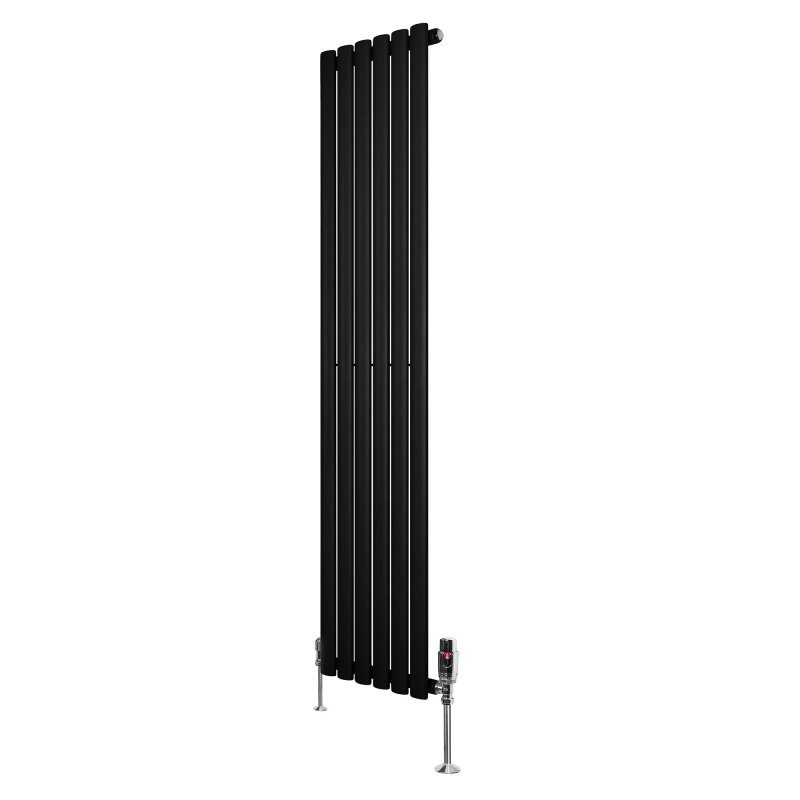 Oval Single Column Radiator & Valves - 1600mm x 360mm - Black