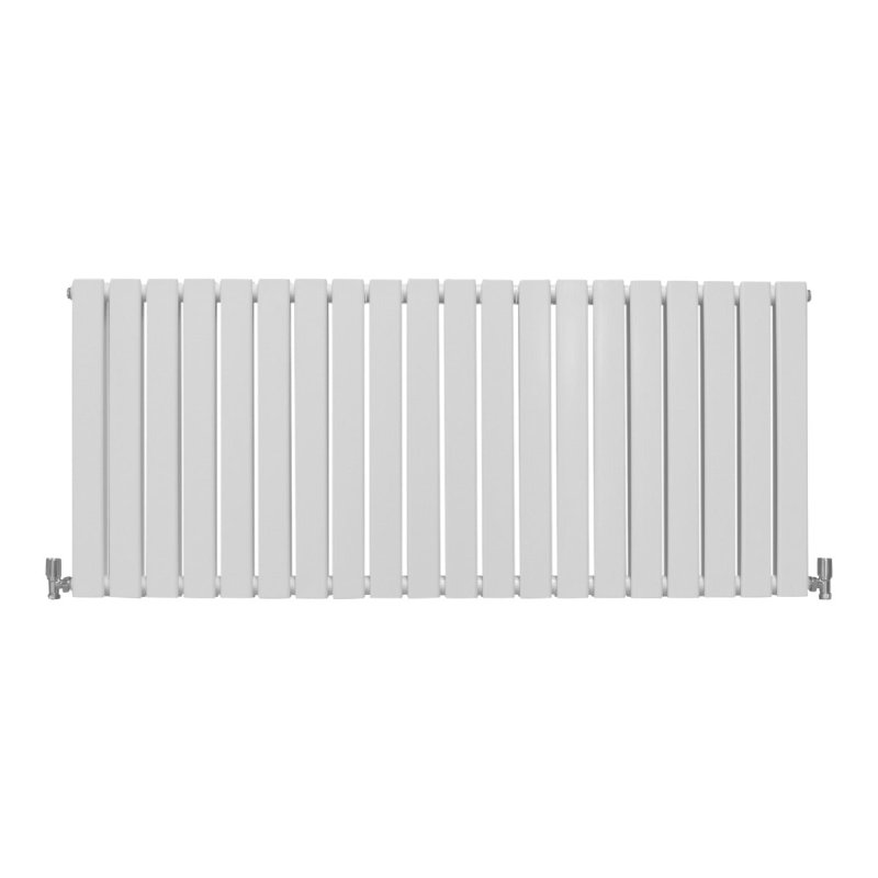 Designer Radiators 60 x 140cm Flat Panel Modern Central Heating Gloss White Horizontal Column Double Panel Wall Mounted Slimline Kitchen Living Room Bathroom Commercial Cleaning Brush & Fixing Kit