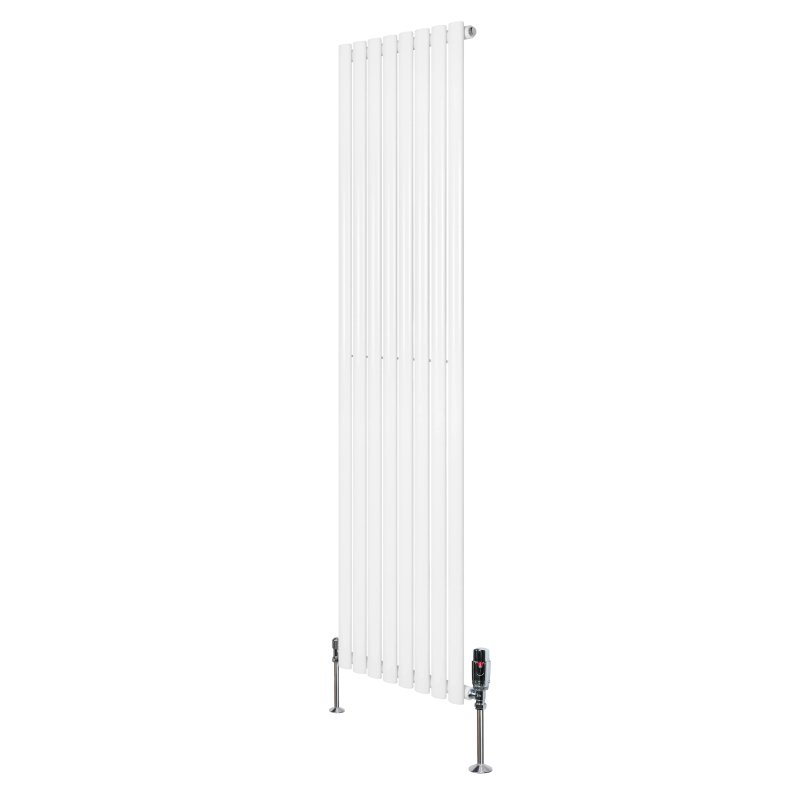 Oval Single Column Radiator & Valves - 1800mm x 480mm - White