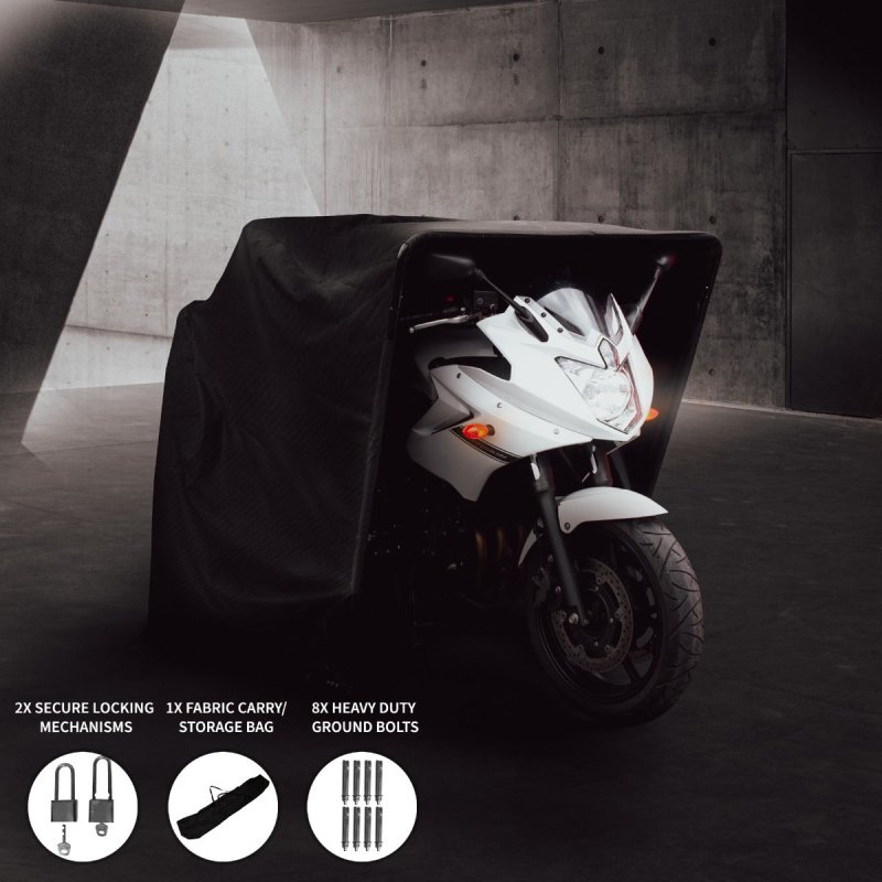 Motorbike Motorcycle Tent Waterproof Shelter Outdoor Storage Garage Moped Bike Mobility Scooter Oxford Fabric Cover Steel Frame 155cm H x 106cm W x 270cm L Lockable 2 FREE Padlocks & 8 Ground Bolts