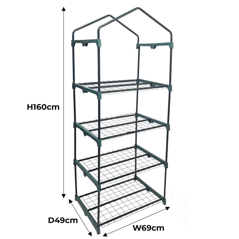 4 Tier Mini Greenhouse PE Green Waterproof Cover Plastic Small Shelves Grow House Plants Garden Outdoors Steel Frame | Free Trowel