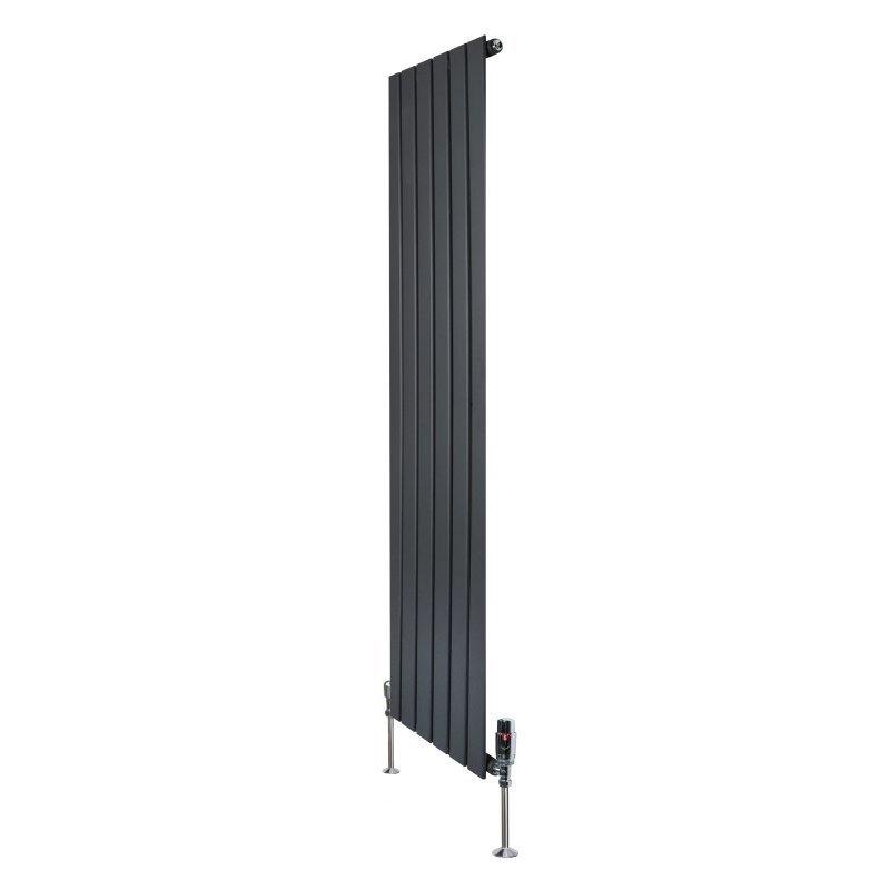 Flat Single Column Radiator & Valves - 1600mm x 420mm - Anthracite Grey