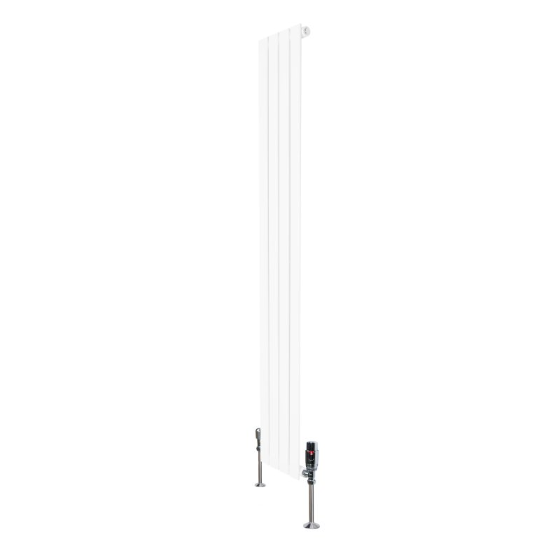 Flat Single Column Radiator & Valves - 1600mm x 280mm - White