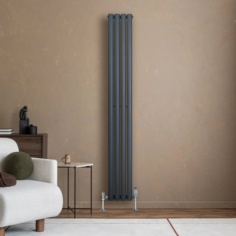 Oval Single Column Radiator - 1800 x 240mm - Anthracite Grey