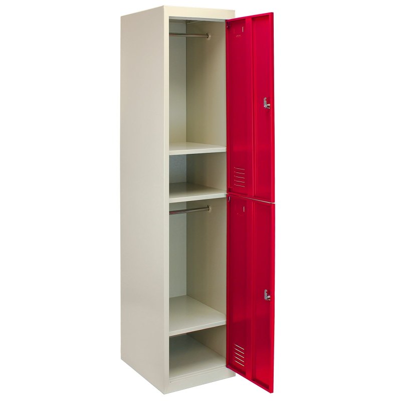 MonsterShop 2 Door Metal Storage Lockers, Flatpack Red & Grey Steel Lockable Unit, Staff Gym School Changing