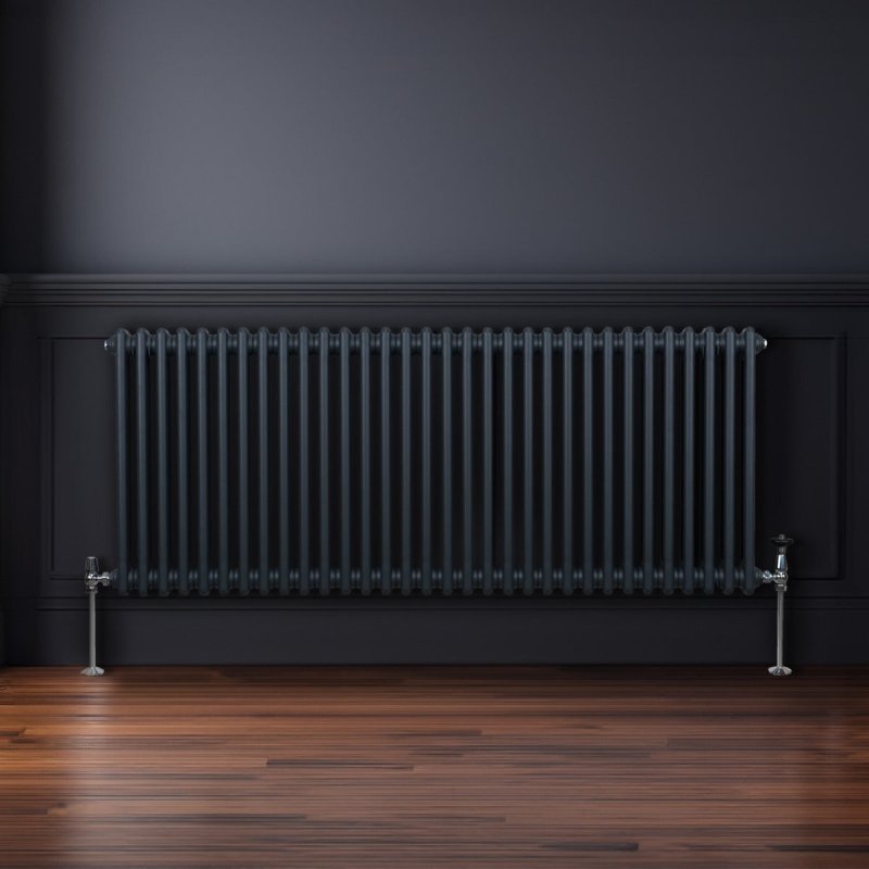 Traditional 2 Column Radiator 600mm x 1462mm Modern Central Heating Heater Matt Anthracite Grey Carbon Steel Horizontal Wall Mounted Kitchen Living Room Bathroom Cleaning Brush Fixing Kit & Brackets