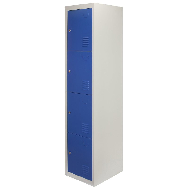MonsterShop Metal Lockers 4 Door Storage, Flatpack Blue & Grey Metal Lockable Unit, School Staff Gym Changing