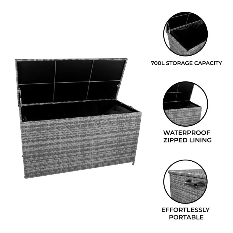 Rattan Cushion Storage Box 700L - Grey