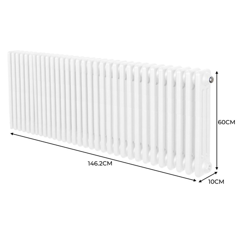 Traditional 3 Column Radiator 600mm x 1462mm Modern Central Heating Heater Gloss White Carbon Steel Horizontal Wall Mounted Kitchen Living Room Bathroom Cleaning Brush Fixing Kit & Brackets