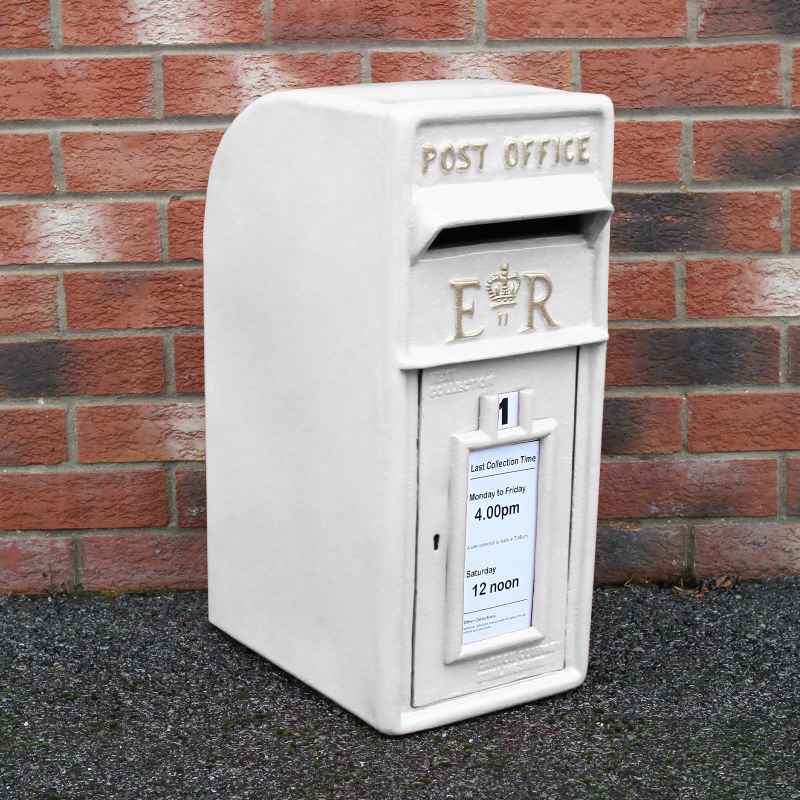 Royal Mail Post Box with Floor Stand ER Cast Iron Wall Mounted Wedding Authentic Pillar Replica Lockable Post Office Letter Box White