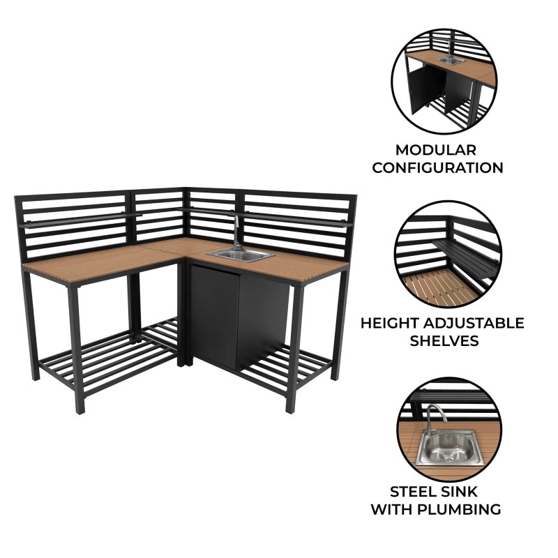Aluminium & Wood Outdoor 3pc Kitchen Set