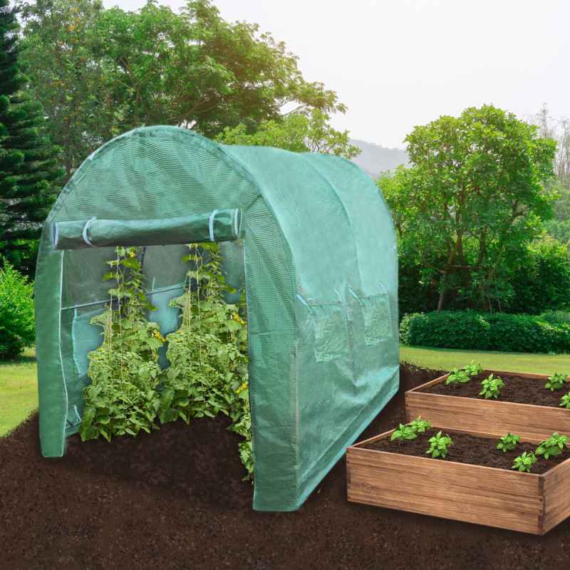 Polytunnel Greenhouse Walk In Galvanised Windows Doors Growhouse PE Cover Gardening Metal Frame Outdoor Garden Tent Vegetable Flower Plant 25mm Diameter | 3 x 2m