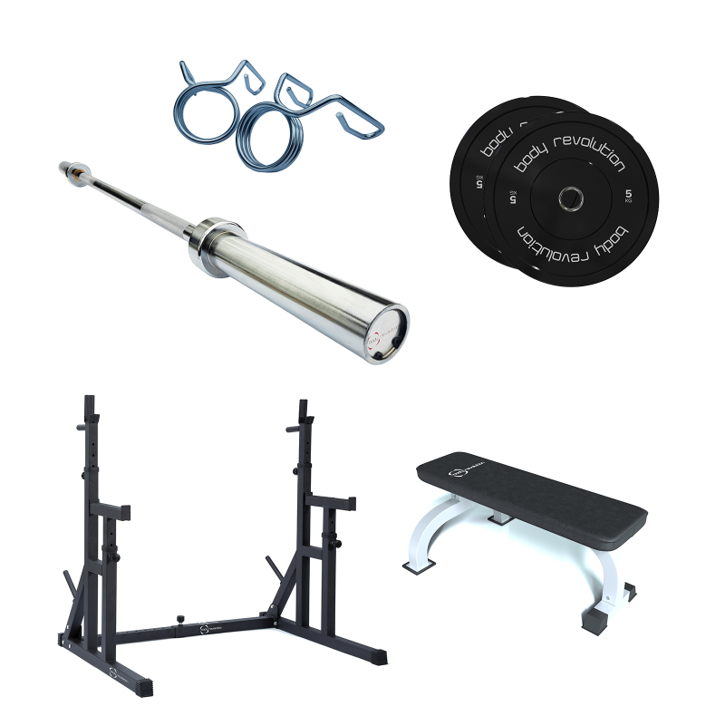 Home Gym Weightliftings Squat Rack Flat Weight Bench Set
