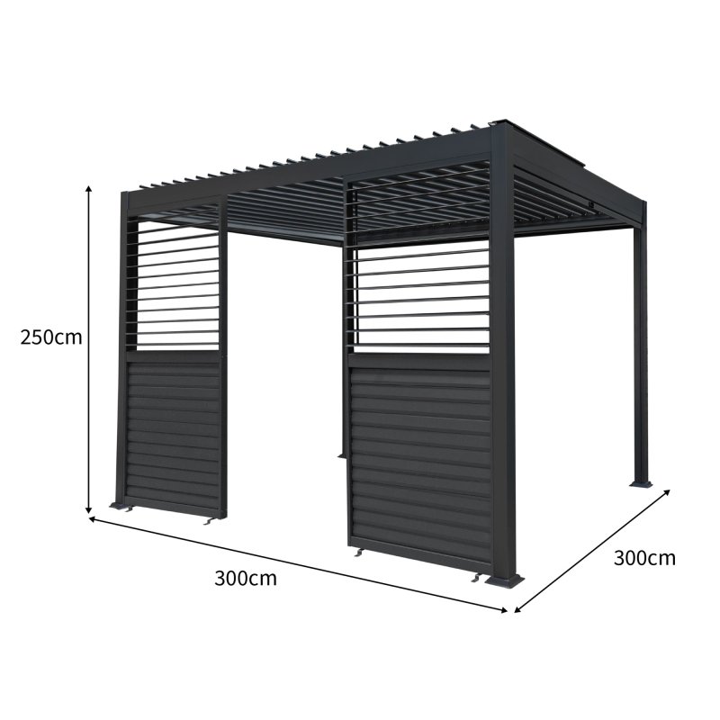 Aluminium Pergola With Anthracite Blinds & 2 Shutter Panels - 3m x 3m