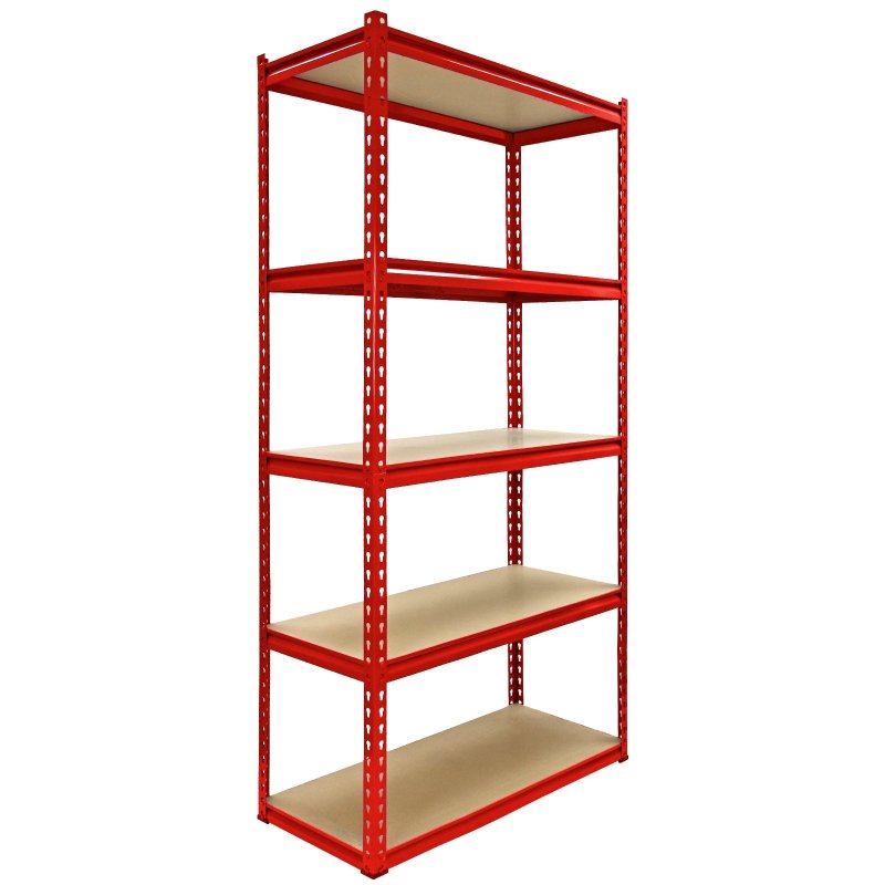 1 x Corner Garage Racking Unit & 4 x Single Racking Storage Units / 5 Z-Rax Red Steel & MDF Shelves / 8525kg capacity / 265kg per shelf / Free Rubber Mallet