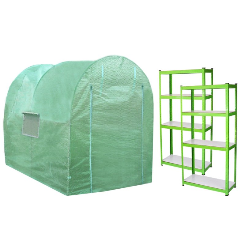 Polytunnel Greenhouse Walk In Galvanised Racking Windows Doors Growhouse PE Cover Gardening Metal Frame Outdoor Storage Garden Tent Vegetable Flower Plant 19mm Diameter | 4 x 2m