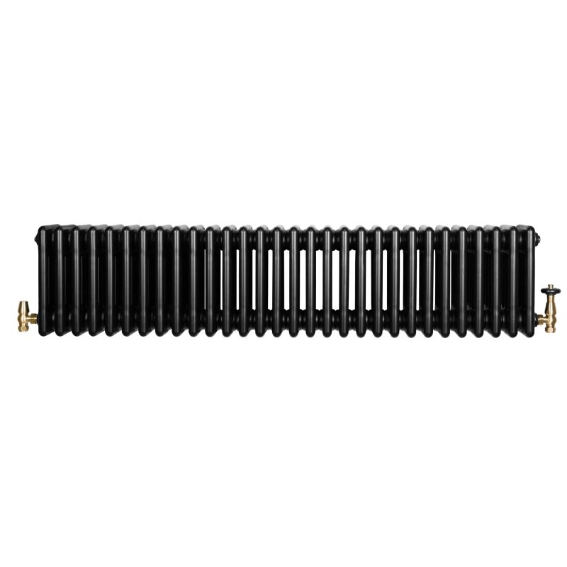 Traditional 4 Column Radiator & Valves - 300 x 1370mm - Black