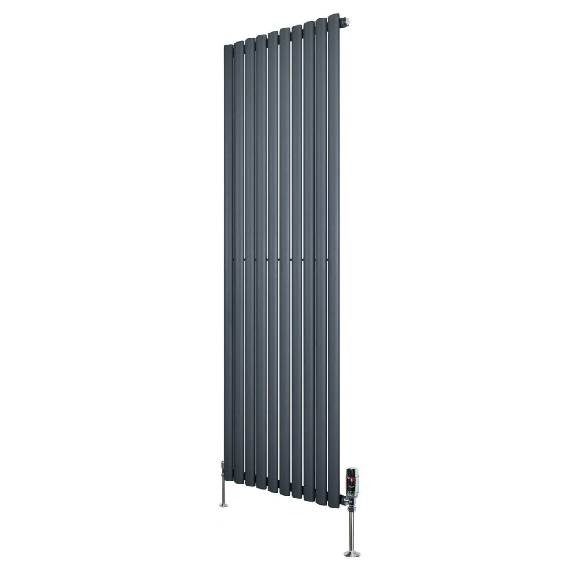 Oval Single Column Radiator & Valves - 1800mm x 600mm - Anthracite Grey