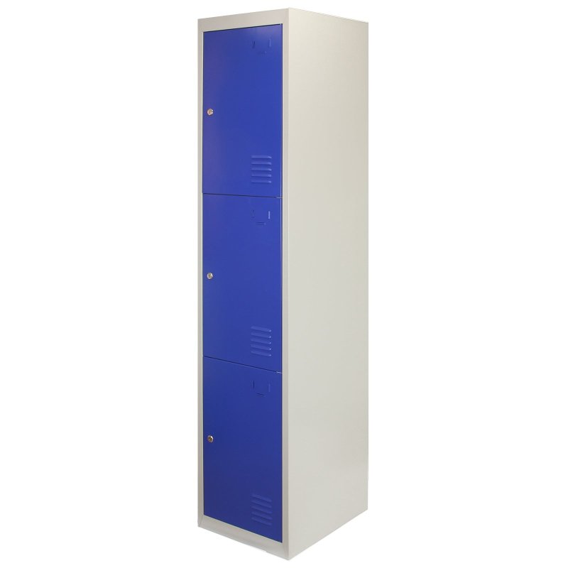 MonsterShop 3 Door Metal Storage Lockers, Blue & Grey Steel Lockable Unit, Gym Changing School Staff
