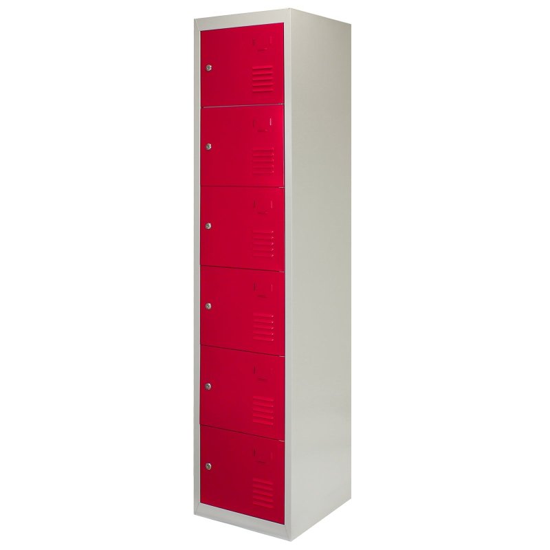 MonsterShop Metal Lockers 6 Doors Storage, Red & Grey Metal Lockable Unit Staff School Gym Changing