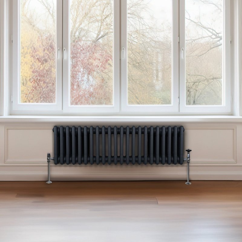 Traditional 3 Column Radiator 300mm x 1012mm Modern Central Heating Heater Anthracite Matt Grey Carbon Steel Horizontal Wall Mounted Kitchen Living Room Bathroom Cleaning Brush Fixing Kit & Brackets