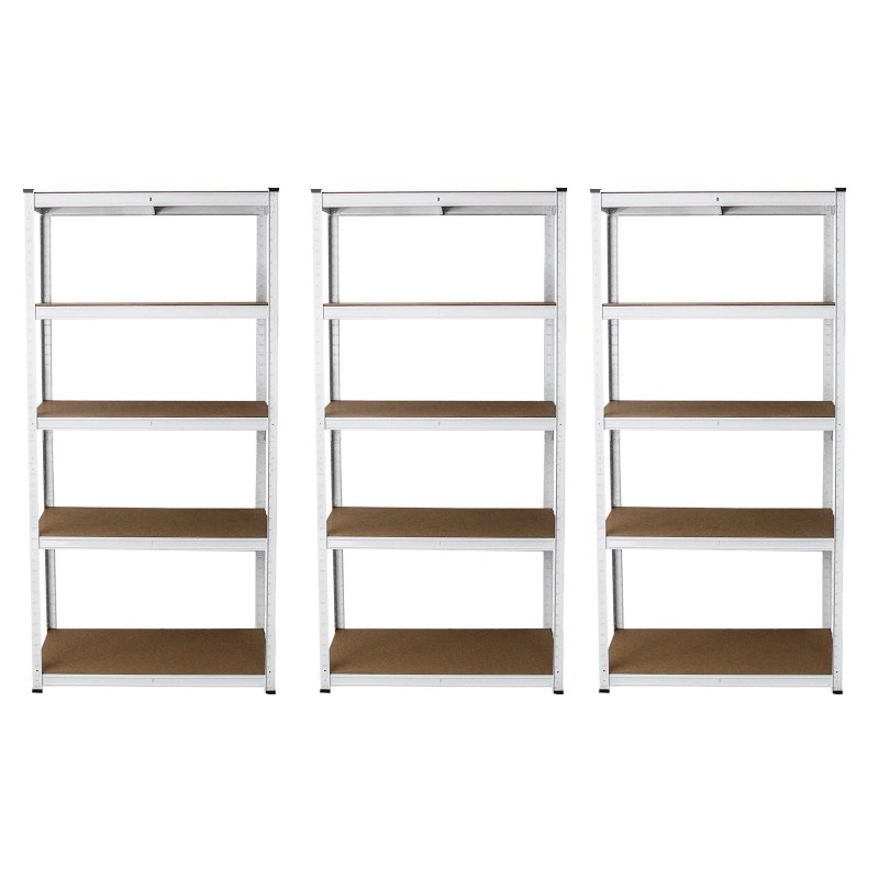 3 Garage Shelving Units 5 Tier Racking Storage Warehouse Bays Industrial Heavy Duty Boltless Steel Shelves / FREE Rubber Mallet & Bay Connectors