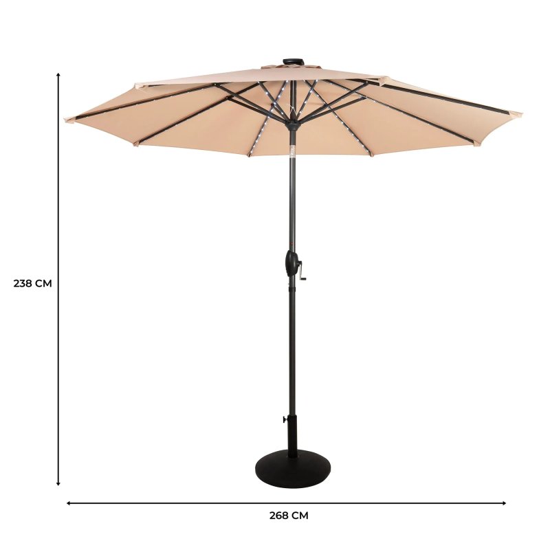 LED Tilt Parasol 2.7m With Tilt Base - Beige