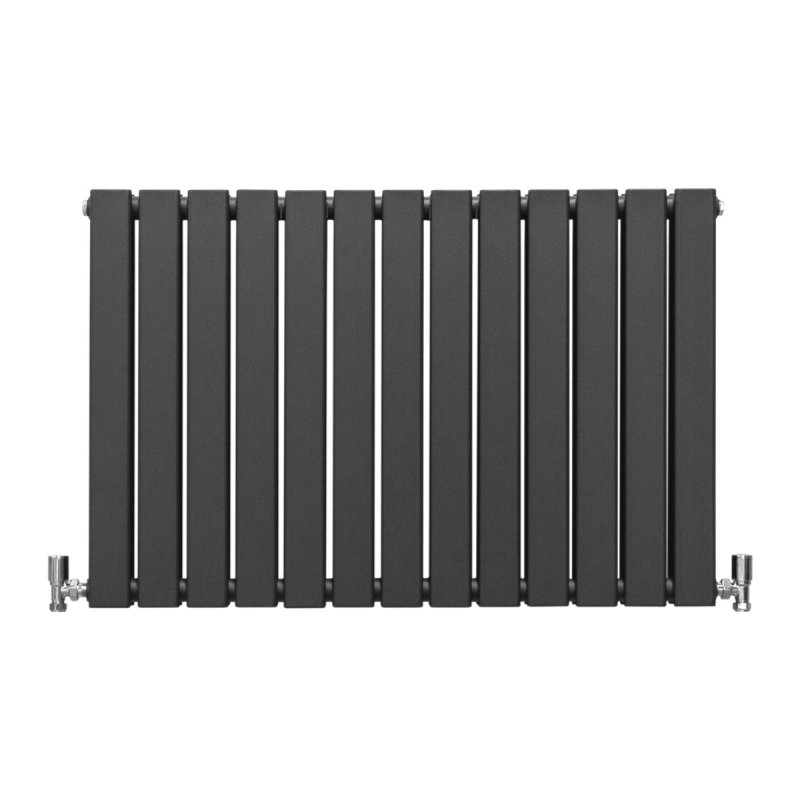 Designer Radiators 60 x 91cm Flat Panel Modern Central Heating Anthracite Grey Horizontal Column Double Panel Wall Mounted Slimline Kitchen Living Room Bathroom Commercial Cleaning Brush & Fixing Kit