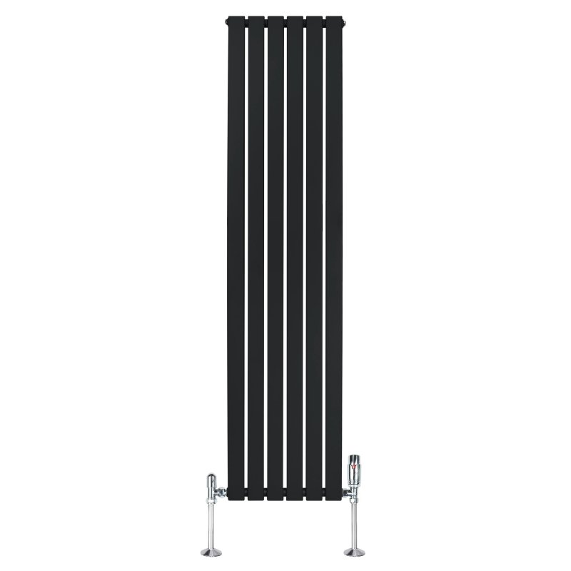 Flat Single Column Radiator & Valves - 1800mm x 420mm - Black