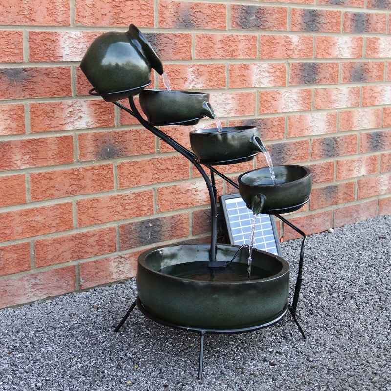 Water Feature Garden Fountain Solar Powered Outdoor Garden Cascade Ornament D̩cor Patio Resin Green Freestanding Cascading 4 Tier Spilling Bowls