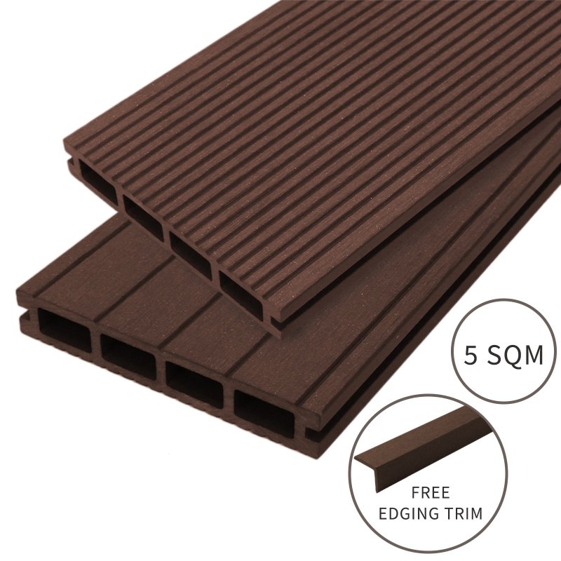 Jardí Composite Decking Boards / 5 Square Metres Conker Brown / Wood Effect WPC Pack Garden Outdoor Patios Terrace Hot Tub Tiles (incl. Fixing Screws &, Clips)