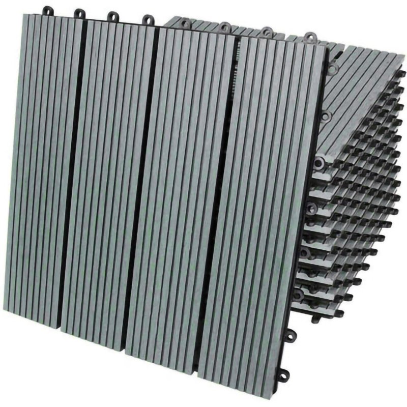 33 x WPC Decking Tiles Grey Terrace Decking Wood Plastic Composite DIY Interlocking Flooring Balcony Roof Terrace Hot Tub Outdoor Deck Tiles Click & Go Easy Clean Weather Resistant 30 x 30 cm (3 m?_)