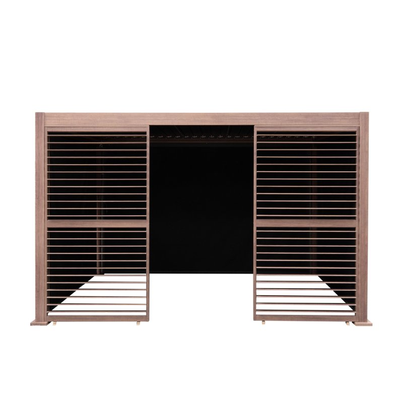 Wood Effect Aluminium Pergola With Blinds & 2 Louvre Panels - 4m x 3m