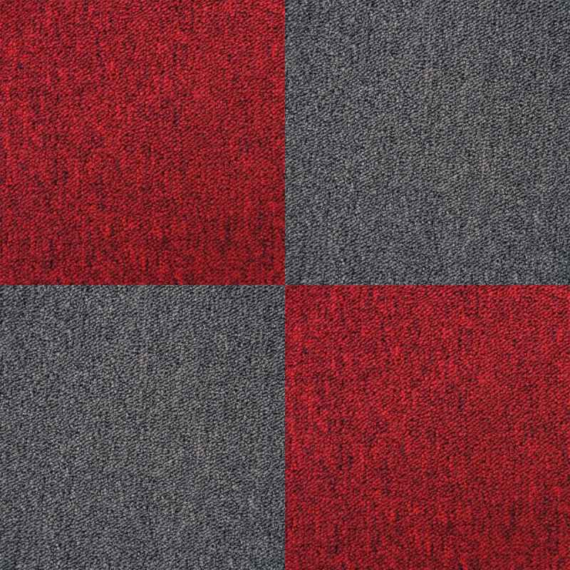 Carpet Tiles 40 x Charcoal Black & Scarlet Red 10 Metres Squared Commercial Hard Wearing Heavy Duty Domestic Dark Grey Premium Office Home Flooring 50cm x 50cm