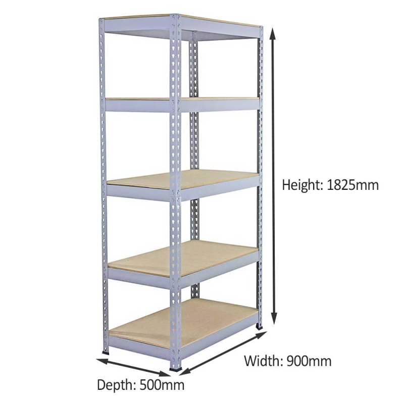 10 x Grey Racking Bay Unit 5 Tier Heavy Duty Steel Metal 200kg capacity Per Shelf Garage Shelves Storage Warehouse Shed Workshop Boltless Shelving 90 x 50 x 180cm Free Rubber Mallet