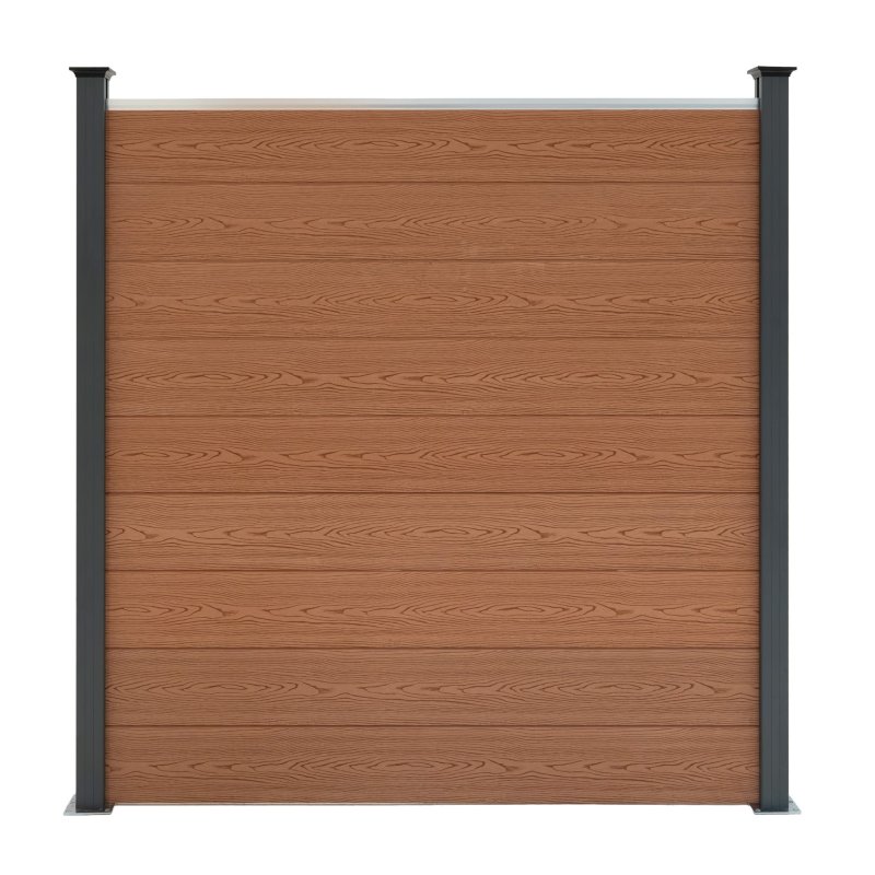 Composite Fence Panels, Angled Piece & LED Posts 6ft x 60ft - Brown