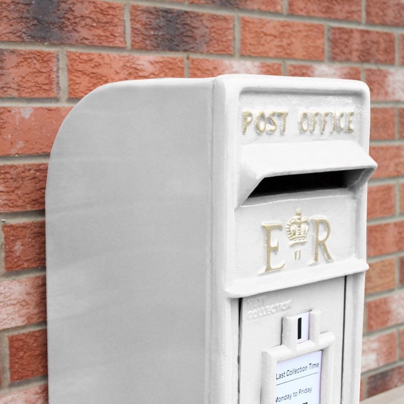 Royal Mail Post Box with Floor Stand ER Cast Iron Wall Mounted Wedding Authentic Pillar Replica Lockable Post Office Letter Box White