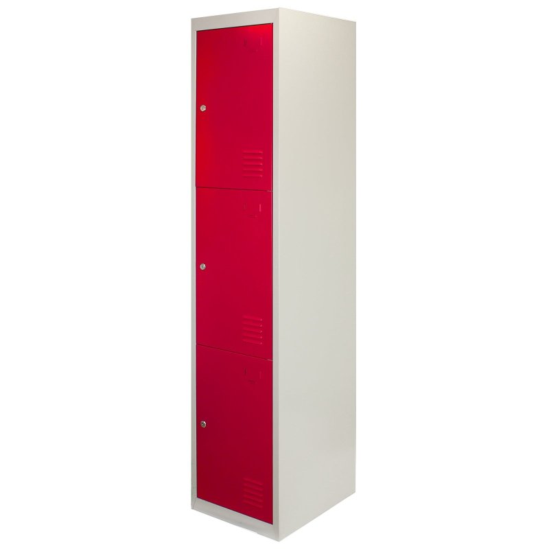 MonsterShop 3 x Red 3 Door Metal Storage Lockers, Blue & Grey Steel Lockable Unit, Gym Changing Room School Staff Locker