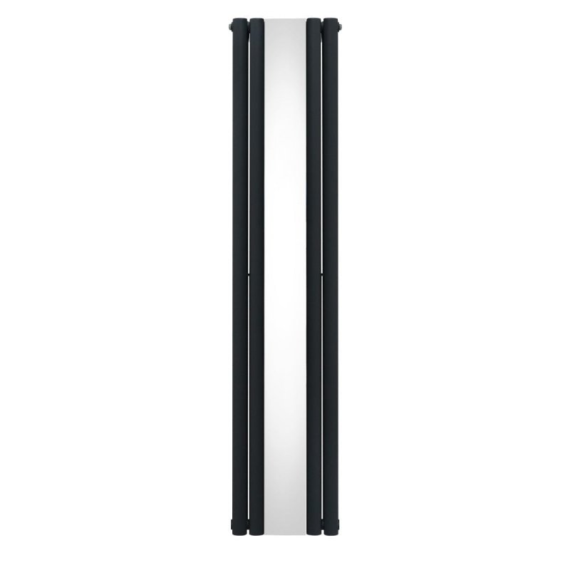 Oval Panel Radiator With Mirror 1800mm x 380mm Modern Designer Double Column Vertical Heater Matt Anthracite Grey Carbon Steel Wall Mounted Kitchen Living Room Cleaning Brush Fixing Kit & Brackets