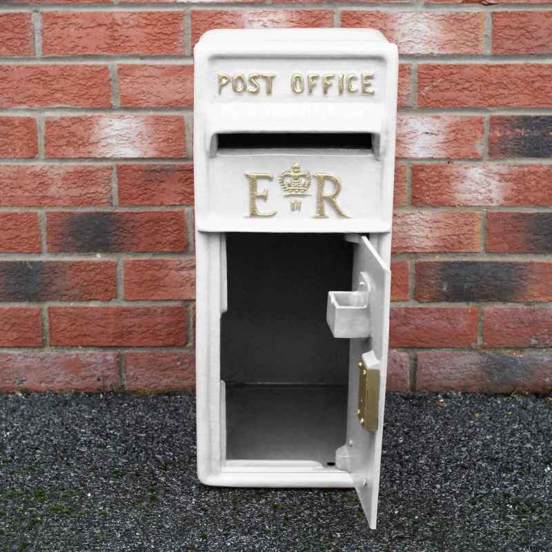 Royal Mail Post Box ER Cast Iron Wall Mounted Wedding Authentic Pillar Replica Lockable Post Office Letter Box White