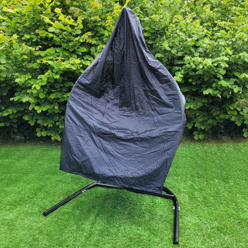 Swing Hanging Egg Chair Rattan Bench Garden Patio Outdoor Indoor Furniture Hammock Basket Seat Black | with Cushions, Waterproof Cover and Stand