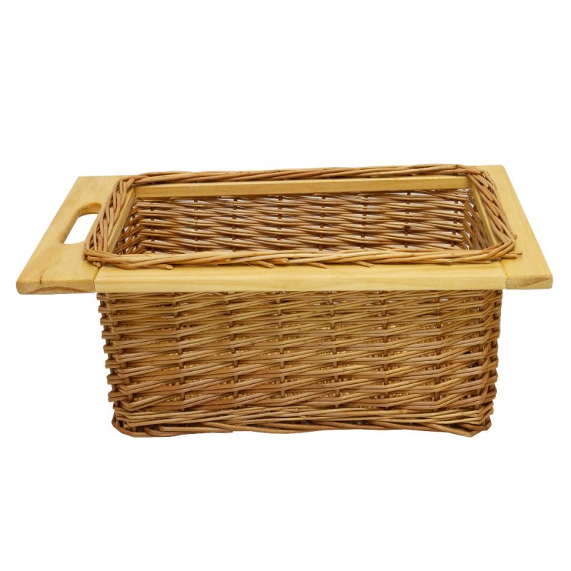 3 x Pull out Wicker Basket Drawer 400mm Kitchen Storage Solution Larder Base Unit Cupboard with Handle Rustic Beech Wood Farmhouse Style 100% Handmade Rattan FREE Fixing Kit Included
