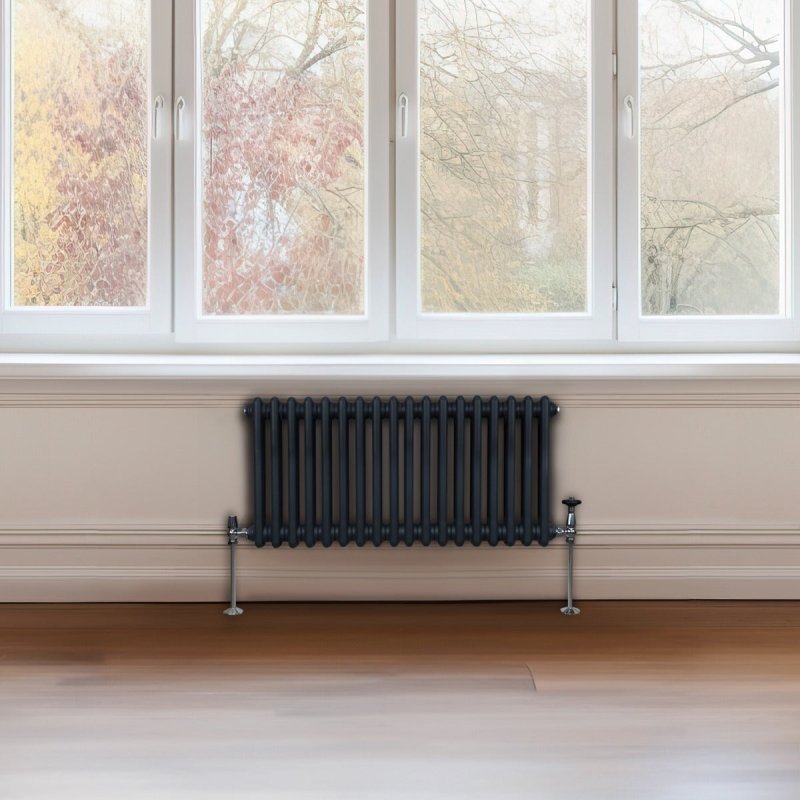 Traditional 2 Column Radiator 300mm x 832mm Modern Central Heating Heater Matt Anthracite Grey Carbon Steel Horizontal Wall Mounted Kitchen Living Room Bathroom Cleaning Brush Fixing Kit & Brackets
