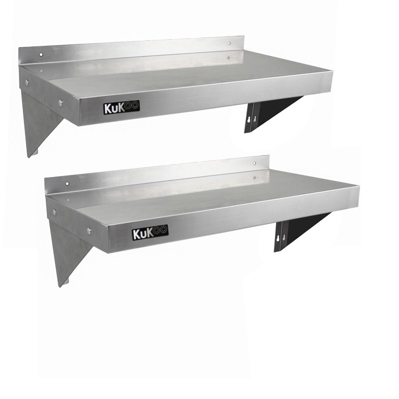 KuKoo Commercial Catering Corrosion Resistant x 2 Stainless Steel Kitchen Wall Shelf & Free Microfiber Cloths 900mm x 300mm